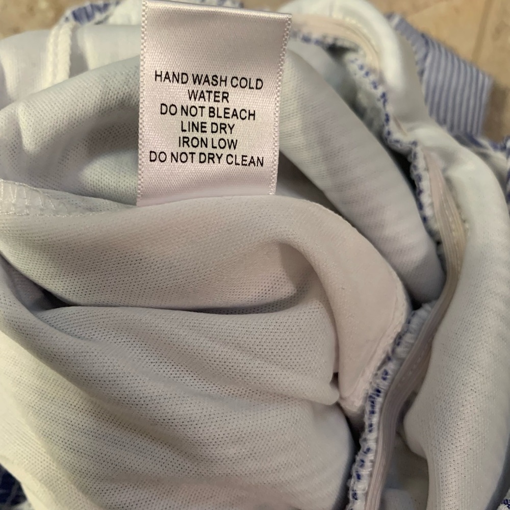 Purple Snow Striped Blue White Jumpsuit with Cropped Ruffle Hem - Size Medium - Picture 12 of 13